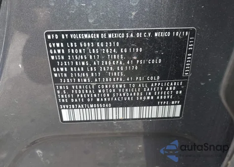 2020 Volkswagen Tiguan 2.0T Se/2.0T Se R-Line Black/2.0T Sel from USA, damaged, VIN 3VV2B7AX7LM055040